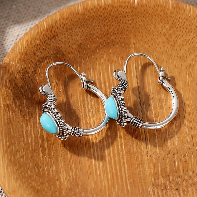 PENDIENTES VINTAGE RÉTRO STYLE ALLONGÉ TURQUESA REDONDO SPLICING