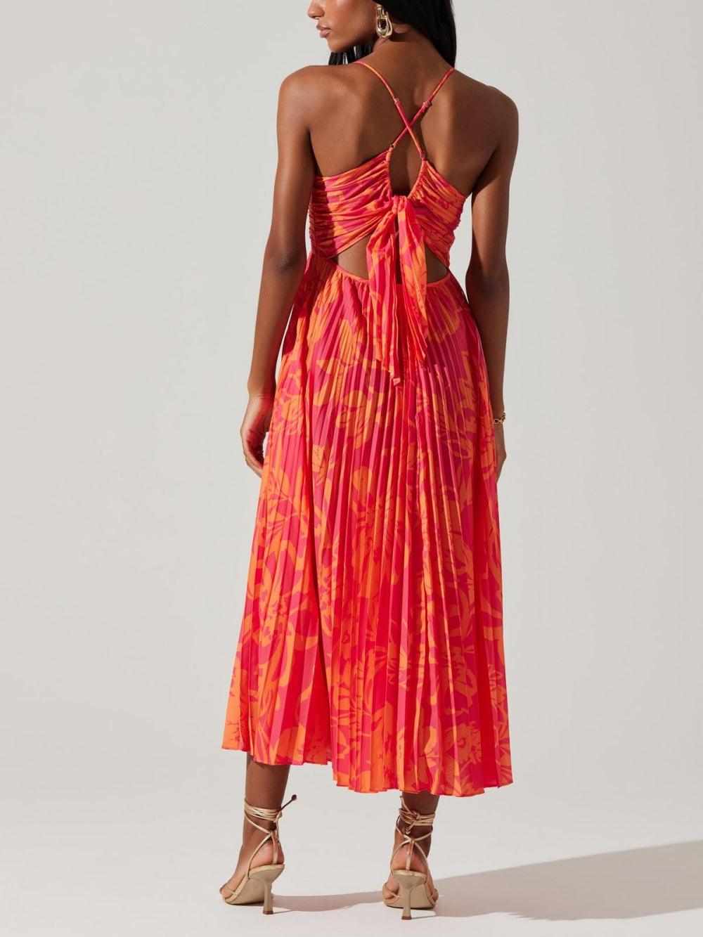 Vestido midi plissado com estampa floral elegante