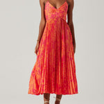 Vestido midi plissado com estampa floral elegante