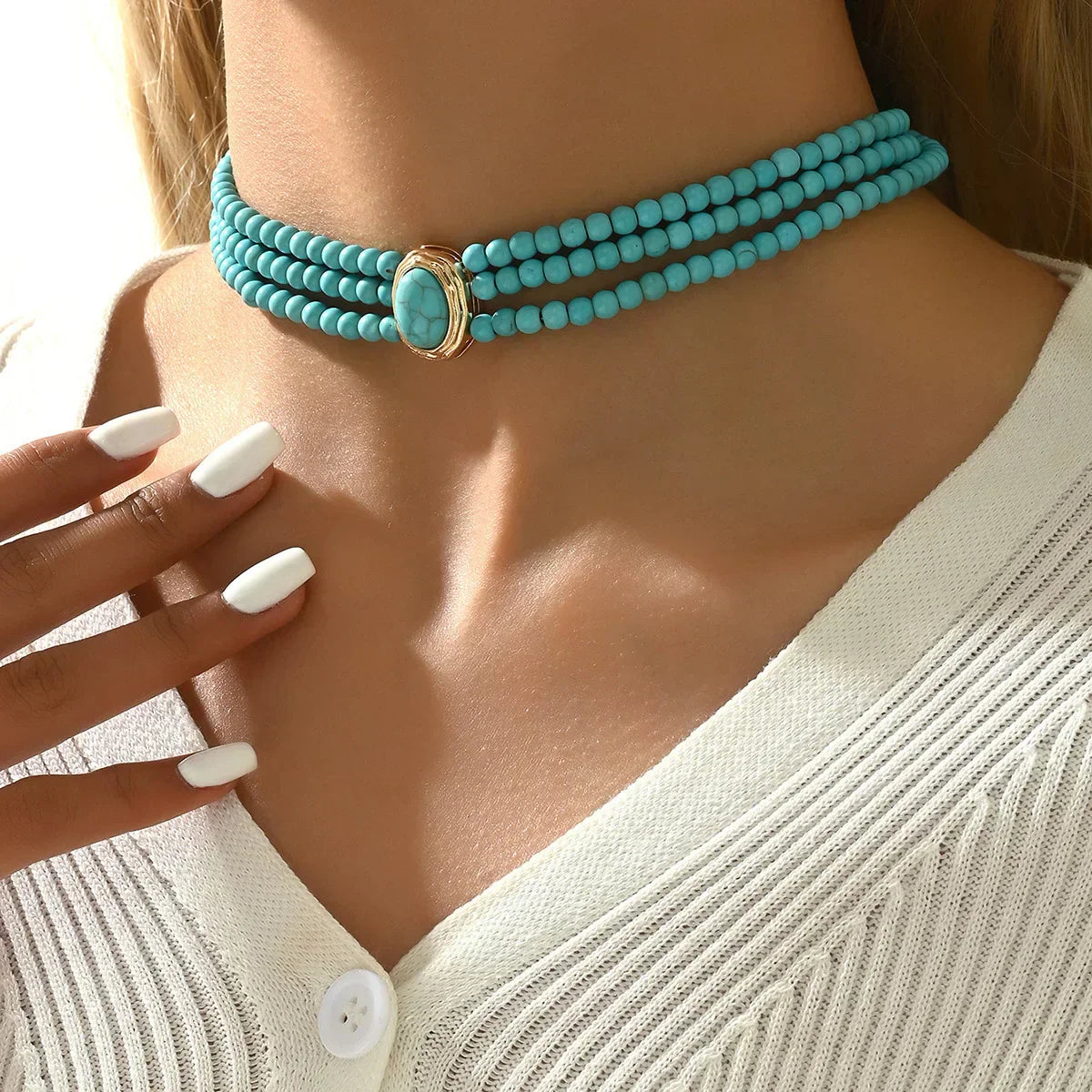 COLLAR ELEGANTE VINTAGE TURQUESA PERLÉ