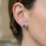 PENDIENTES AMATISTA REDONDO PAVÉ | ORO BLANCO