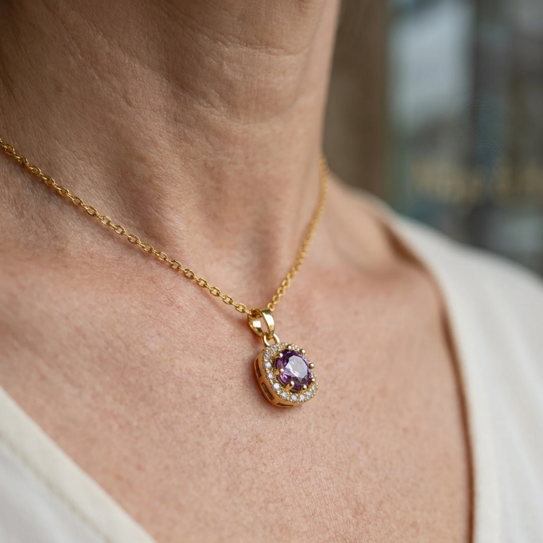 COLLAR AMATISTA CUADRADO PAVÉ | ORO