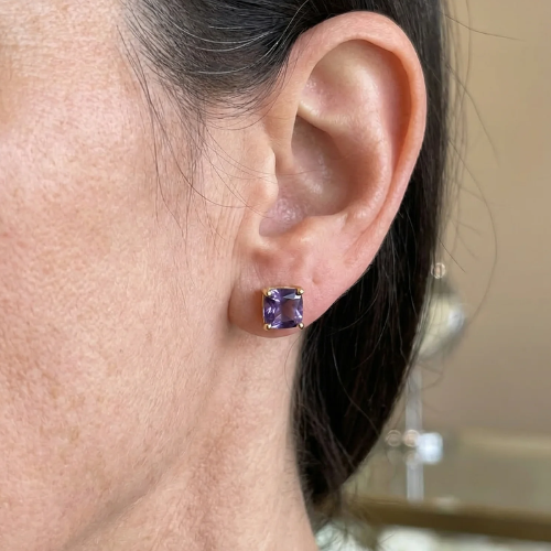 PENDIENTES AMATISTA CUADRADO | ORO