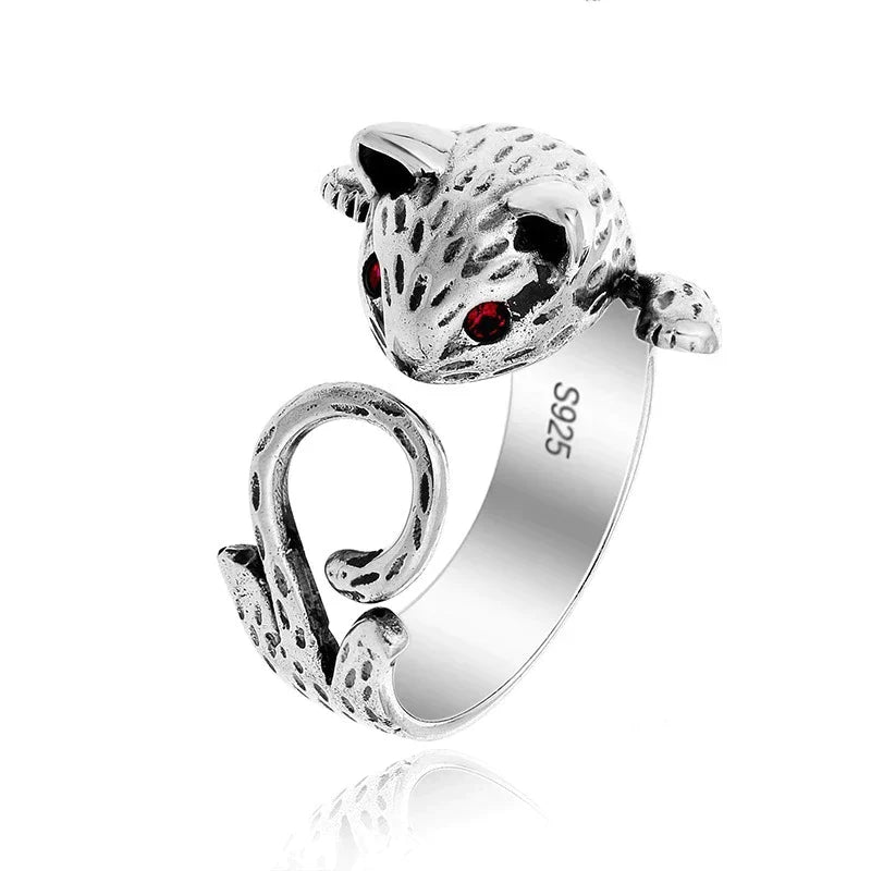 ANILLO RÉGLABLE HAND PAINTED CHAT EN 925 STERLING PLATA