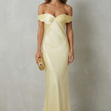 Auréliane – Golden hour elegance – Off-shoulder satin evening gown