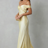 Auréliane – Golden hour elegance – Off-shoulder satin evening gown