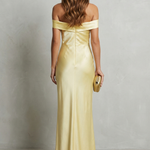 Auréliane – Golden hour elegance – Off-shoulder satin evening gown