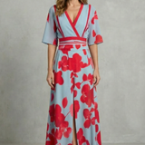 Averette – Statement bloom contrast – V-neck maxi dress