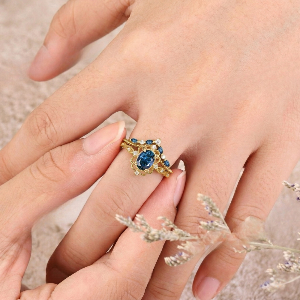 CONJUNTO AZELIA ZAFIRO CORONA ANILLO | ORO