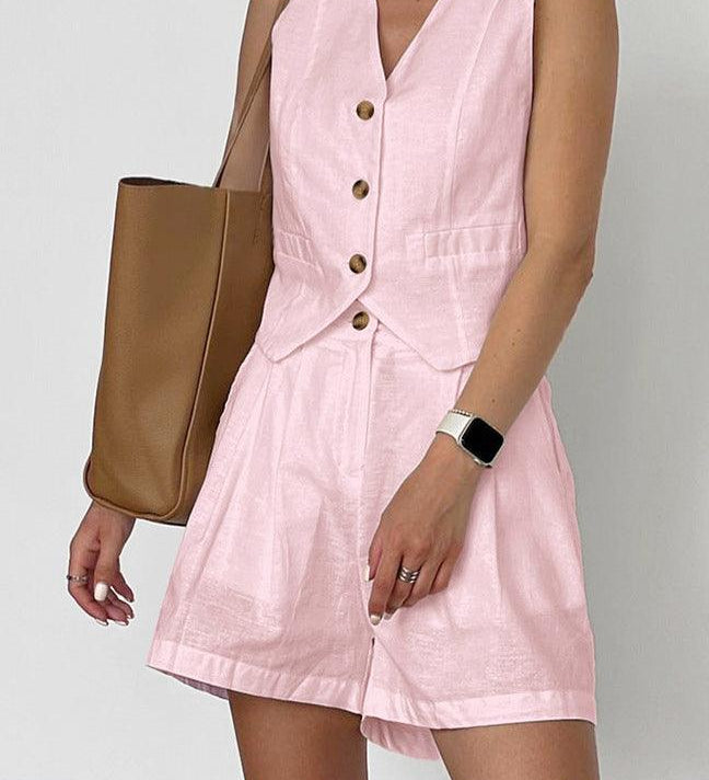 Cotton & Linen Casual Tailored Shorts Set