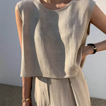 Linen Blends Casual Pants Set