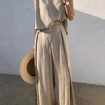 Linen Blends Casual Pants Set