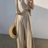 Linen Blends Casual Pants Set