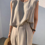 Linen Blends Casual Pants Set