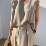 Linen Blends Casual Pants Set