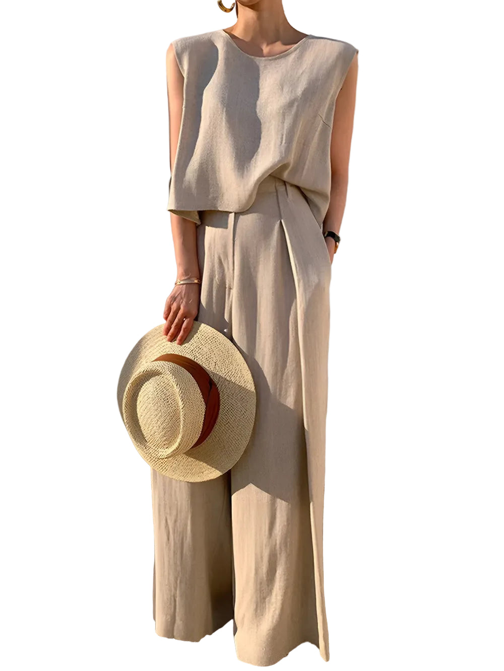Linen Blends Casual Pants Set