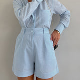 Conjunto de shorts folgados de manga comprida em algodão e linho