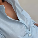 Conjunto de shorts folgados de manga comprida em algodão e linho