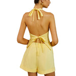 Conjunto de shorts sem costas com amarração nas costas em algodão e linho