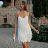 Elegant Feather Mini Dress with Flattering Fit
