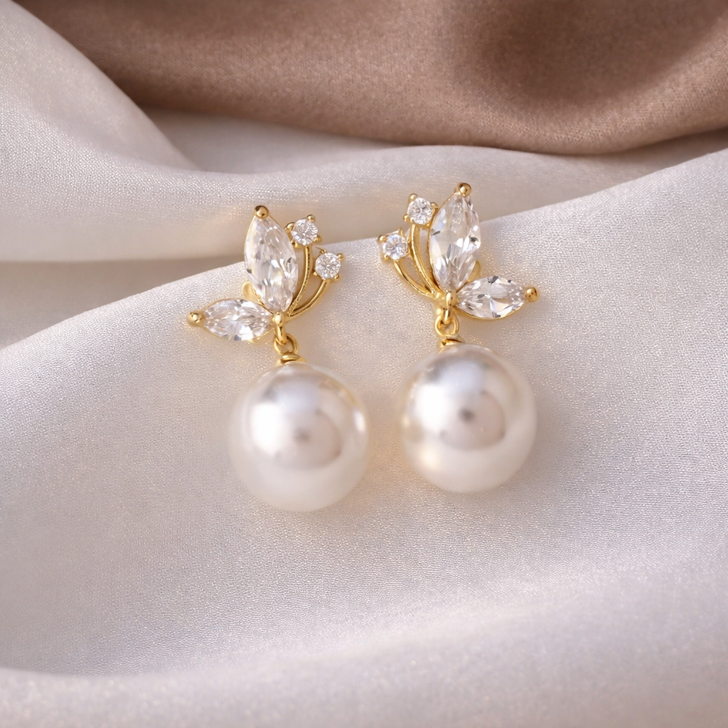 PENDIENTES VINTAGE CIRCONA CRISTAL PERLA
