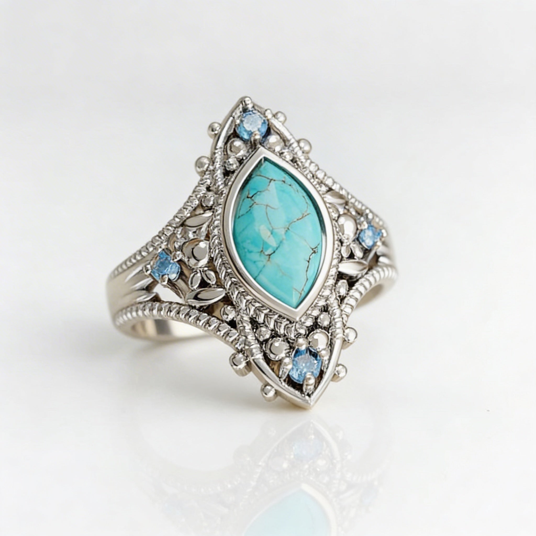 ANILLO BOHEMIO RÉTRO STYLE AZUL CRISTAL INCRUSTÉ TURQUESA