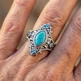 ANILLO BOHEMIO RÉTRO STYLE AZUL CRISTAL INCRUSTÉ TURQUESA