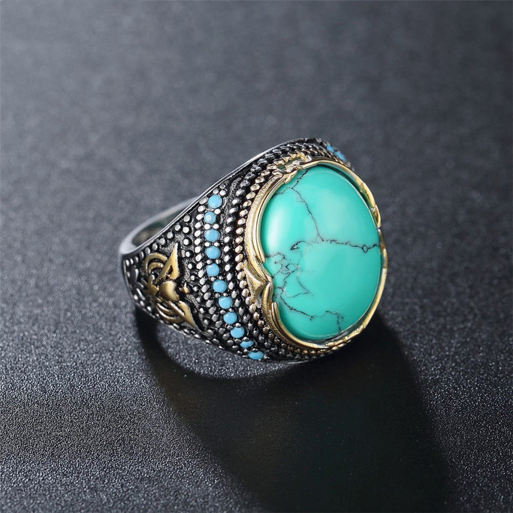 ANILLO BOHEMIO RÉTRO STYLE LARGE TURQUESA PLATA PLAQUÉ