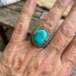 ANILLO BOHEMIO RÉTRO STYLE LARGE TURQUESA PLATA PLAQUÉ