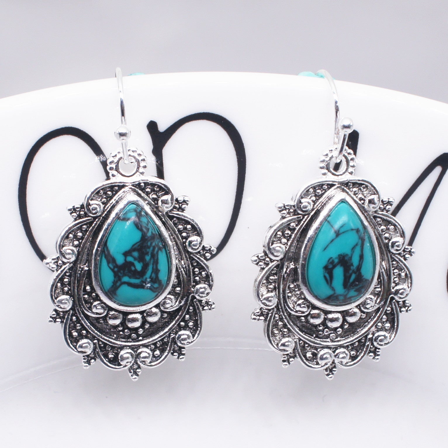 PENDIENTES BOHEMIO VINTAGE STYLE FILIGRANE TURQUESA COLGANTE