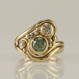 ANILLO VINTAGE DORADO VERDE CIRCONA