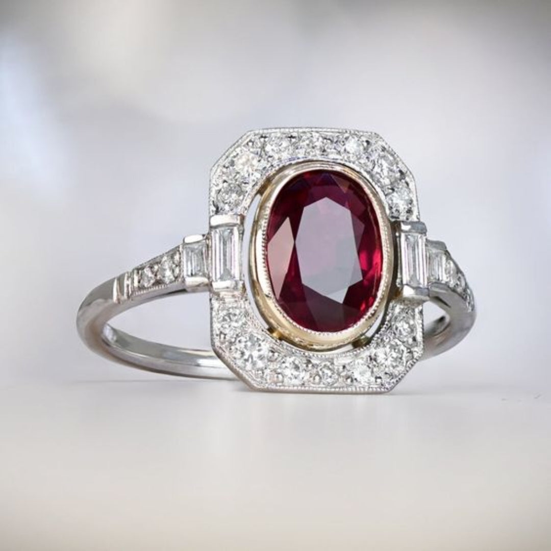 ANILLO VINTAGE ROJO CIRCONA PLATA