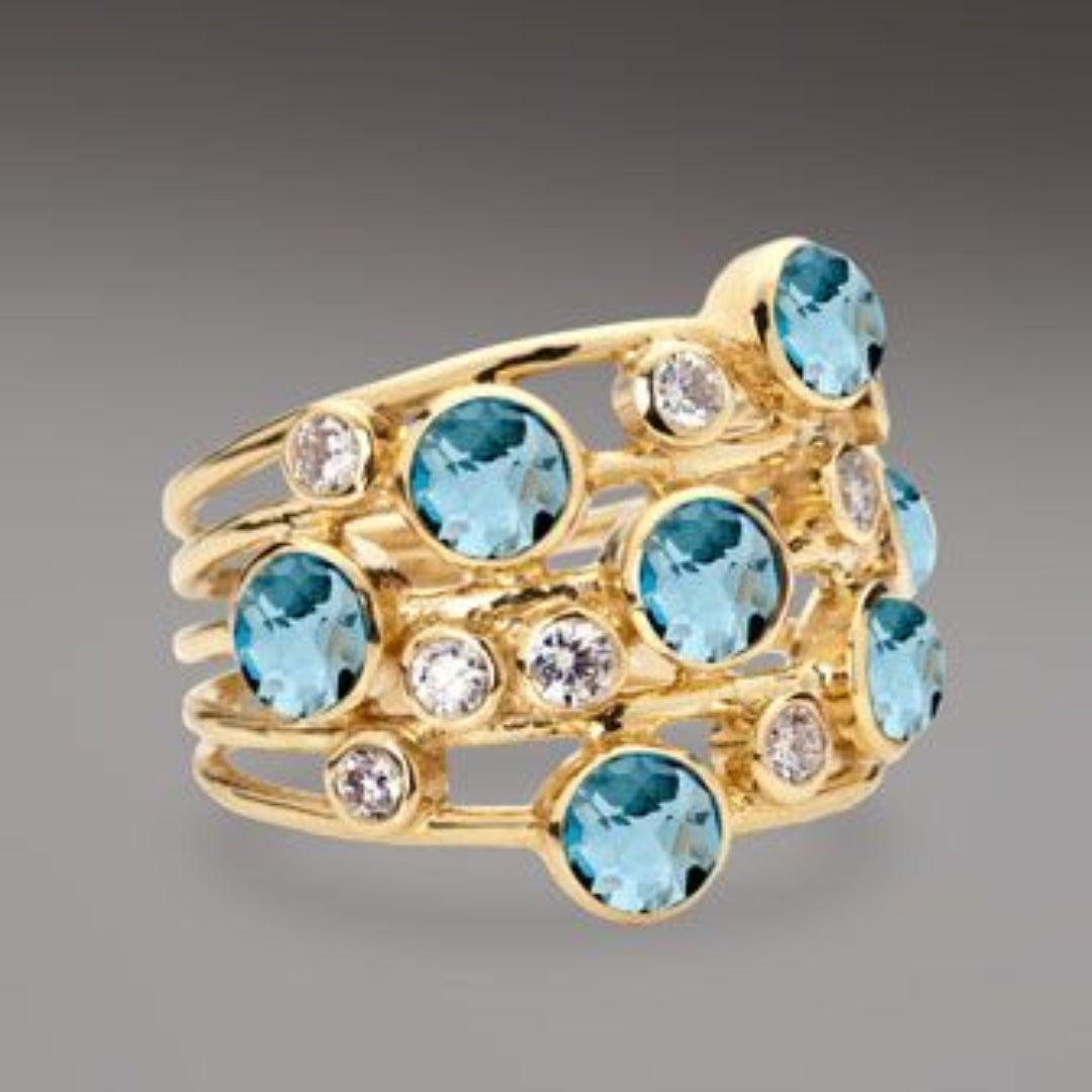 ANILLO VINTAGE AZUL INCRUSTÉ CIRCONA DORADO