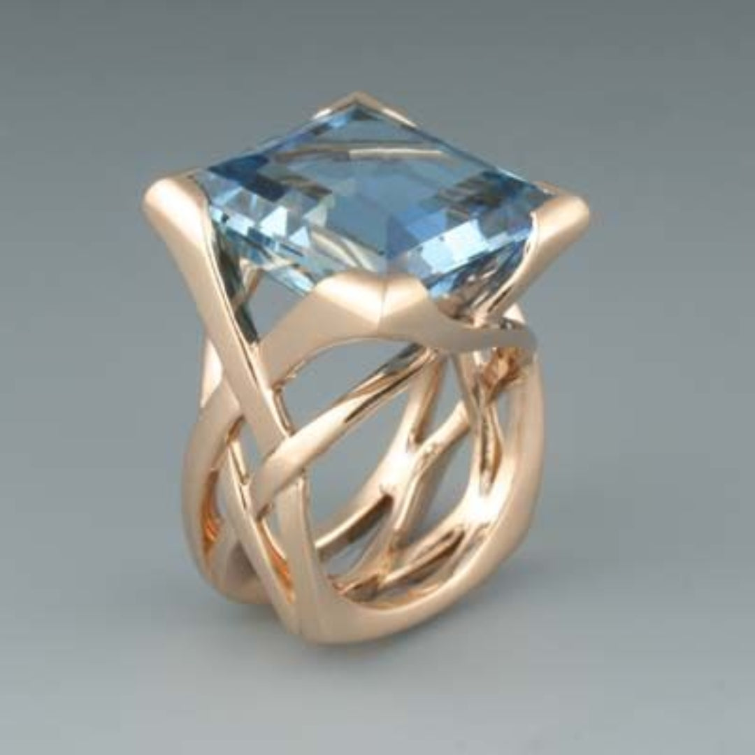 ANILLO VINTAGE ROSA ORO AZUL CIRCONA