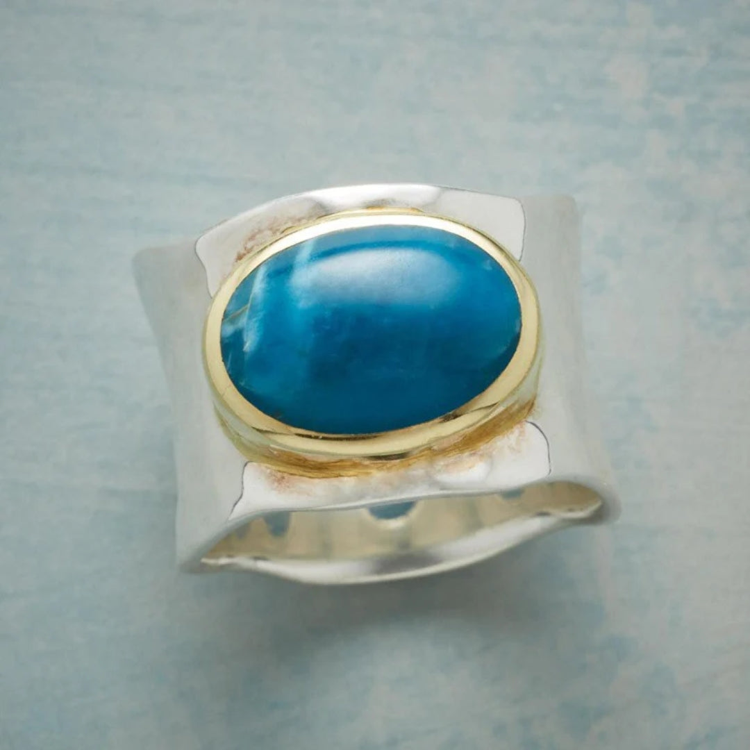 ANILLO VINTAGE AZUL ÓVALO PIERRE PLATA
