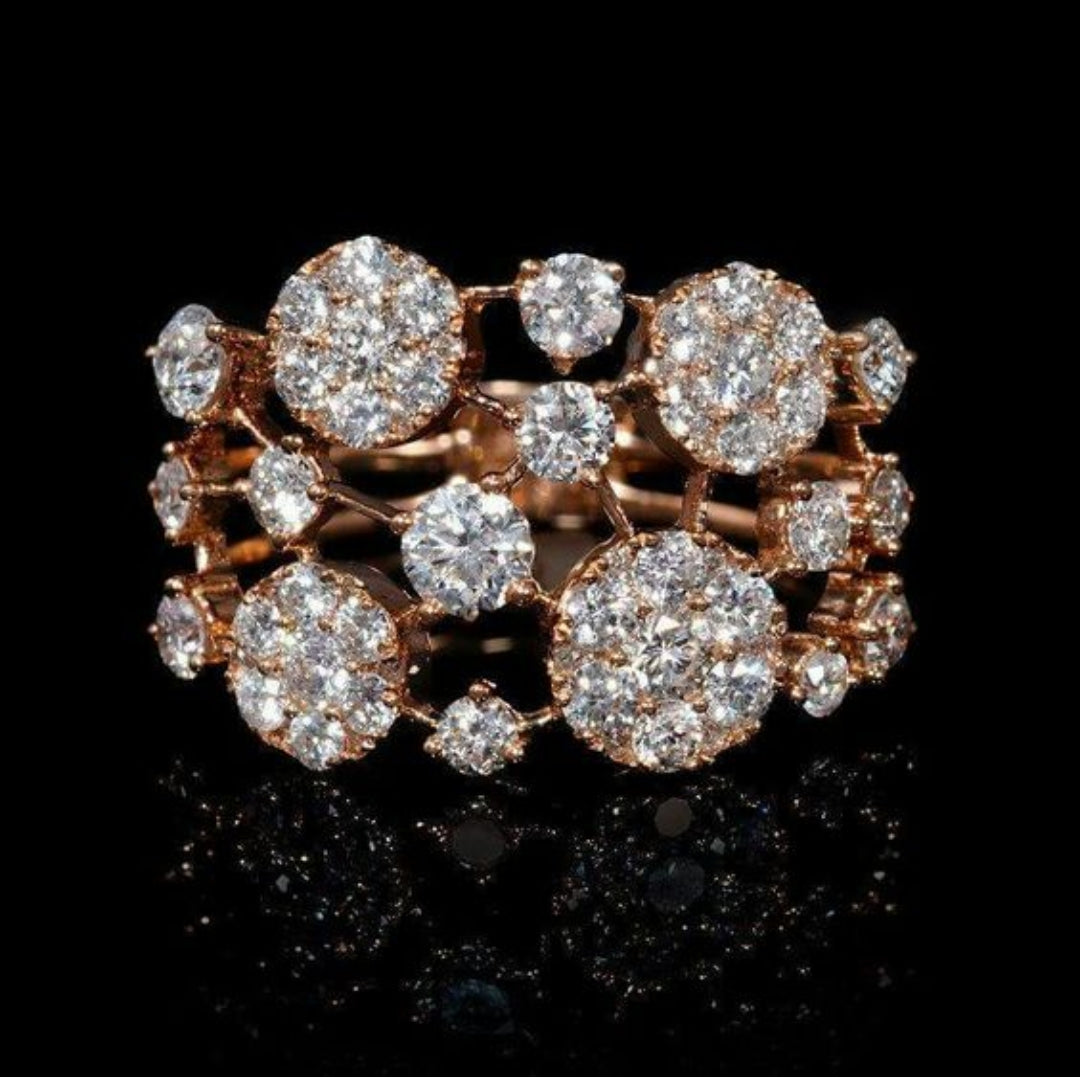 ANILLO VINTAGE INCRUSTÉ ÉCLATANT PIERRES ROSA ORO