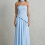 Celestara – Sculpted draped slit – Strapless maxi dress