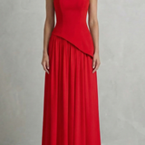 Celestara – Sculpted draped slit – Strapless maxi dress