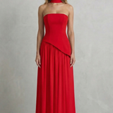 Celestara – Sculpted draped slit – Strapless maxi dress