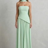 Celestara – Sculpted draped slit – Strapless maxi dress