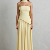 Celestara – Sculpted draped slit – Strapless maxi dress