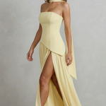 Celestara – Sculpted draped slit – Strapless maxi dress