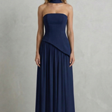 Celestara – Sculpted draped slit – Strapless maxi dress