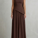 Celestara – Sculpted draped slit – Strapless maxi dress
