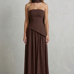 Celestara – Sculpted draped slit – Strapless maxi dress