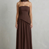 Celestara – Sculpted draped slit – Strapless maxi dress