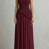 Celestara – Sculpted draped slit – Strapless maxi dress