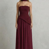 Celestara – Sculpted draped slit – Strapless maxi dress