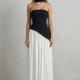 Celestara – Sculpted draped slit – Strapless maxi dress
