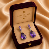 PENDIENTES AMATISTA GOTA DE ROSADA | ORO BLANCO
